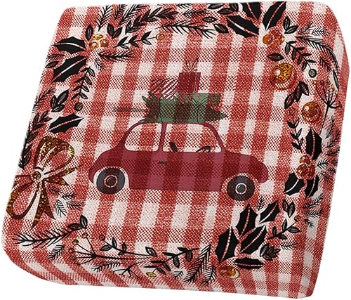 Miniatura 1 de Wowouhiya Fundas de cojín de Navidad para sofá, funda elástica para sofá con parte inferior elástica, diseño de árbol de Navidad a cuadros rojos,