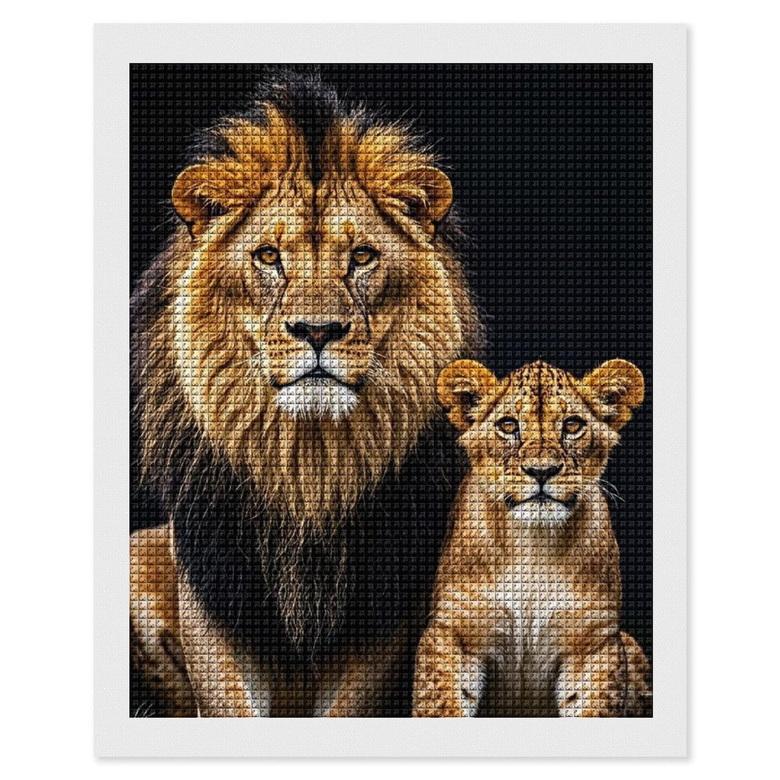 FodPand Gentle Lions Diamond Painting Kits for Adults Beginners 16x20 Full Drill Diamond Art with DIY Tools Square 5D Diamonds Dots Crafts Gem Art Paint by Diamonds for Home Wall Decor Relaxing Gift