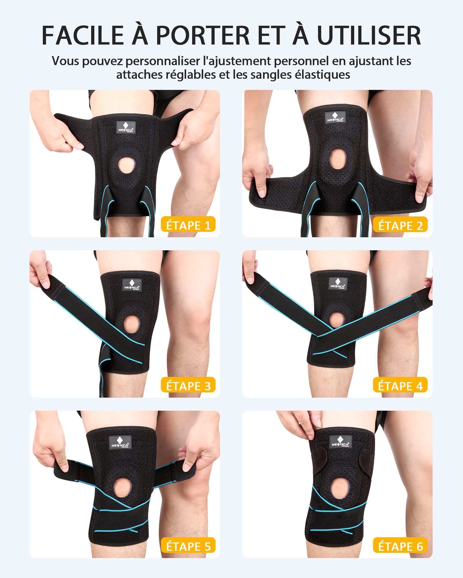 NEENCA Réglable Genouillère Rotulienne et Ligamentaire, avec Stabilisateurs Latéraux et Coussinets en Gel pour la Rotule-Genouillère Sport pour les Douleurs au Genou,Arthrite, Douleur au Ménisque