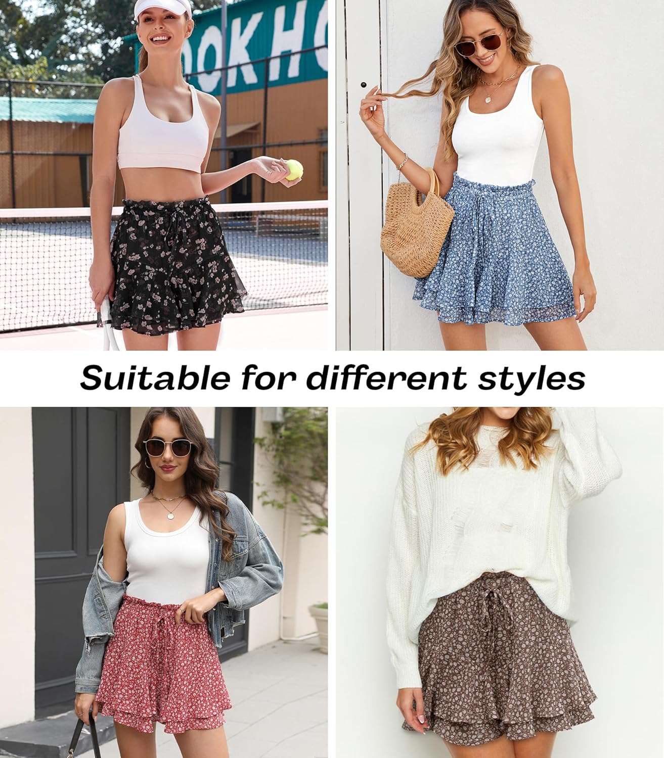 Shorts for Women Summer Casual Ruffle Chiffon Skorts Boho Mini Skirts - Image 5