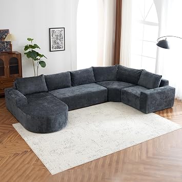 Harper & Bright Designs 141.7" Oversized Modular Sofa Cloud Sectional Sofa Set Upholstered Couches U-Shaped Sofa with Deep Seat for Living Room, Grey
