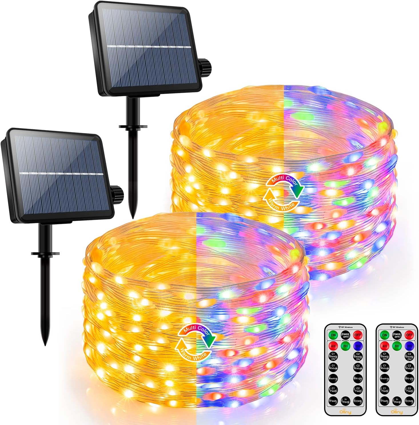 Ollny Solar String Lights 2 Packs Each 80FT 240LED IP67 Waterproof 11 Modes Outdoor Solar Fairy Lights with Remote Color Changing Solar Rope Lights for Tree House