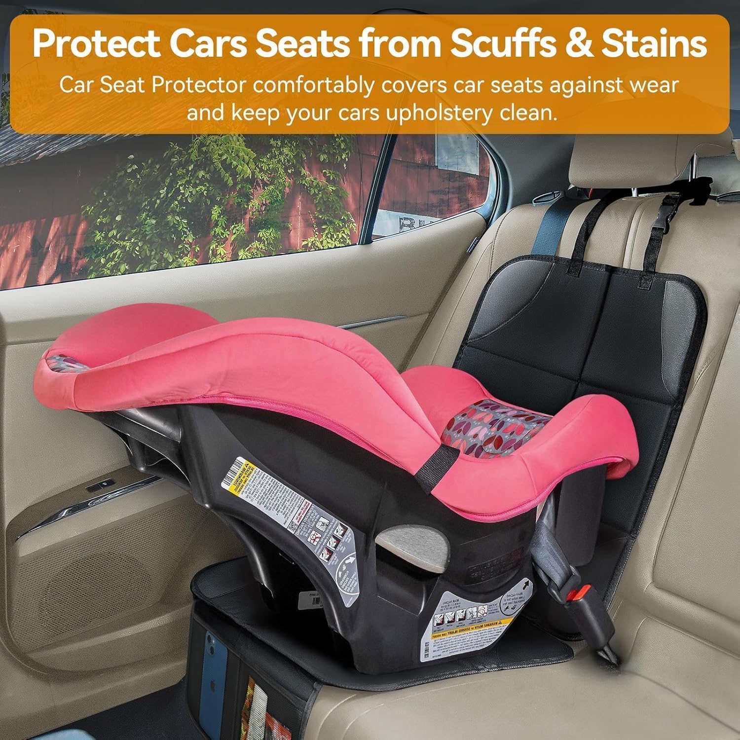 Universal Car Seat Protector - Waterproof Leather Seat Cover with Non-Slip Back & Organizer Pockets, Thick Padding for Child Safety (1, Black)