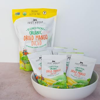 Organic Dried Mango Diced, 10 Lunch Packs 1 oz each, Bag contains 10 oz in total