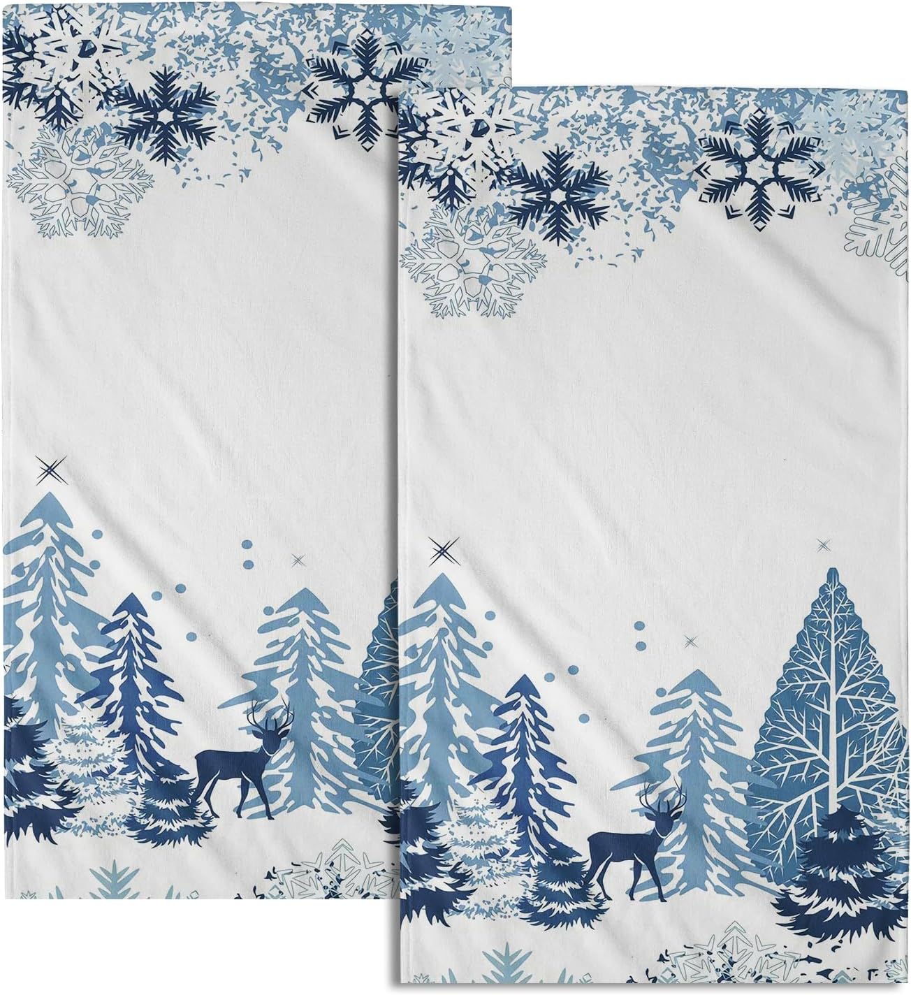 Amazon.com: Merry Christmas Tree Hand Bath Towel Blue Winter White Snow ...
