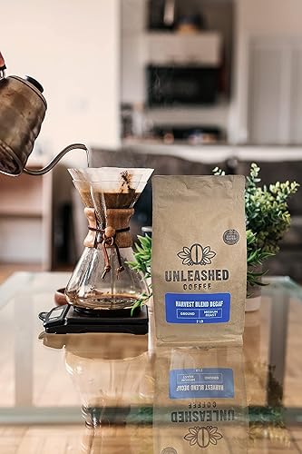 Miniatura 4 de Unleashed Coffee  Café descafeinado Harvest Blend Swiss Water  Tostado medio  Café molido 100% arábica  Café descafeinado sin químicos  Origen único