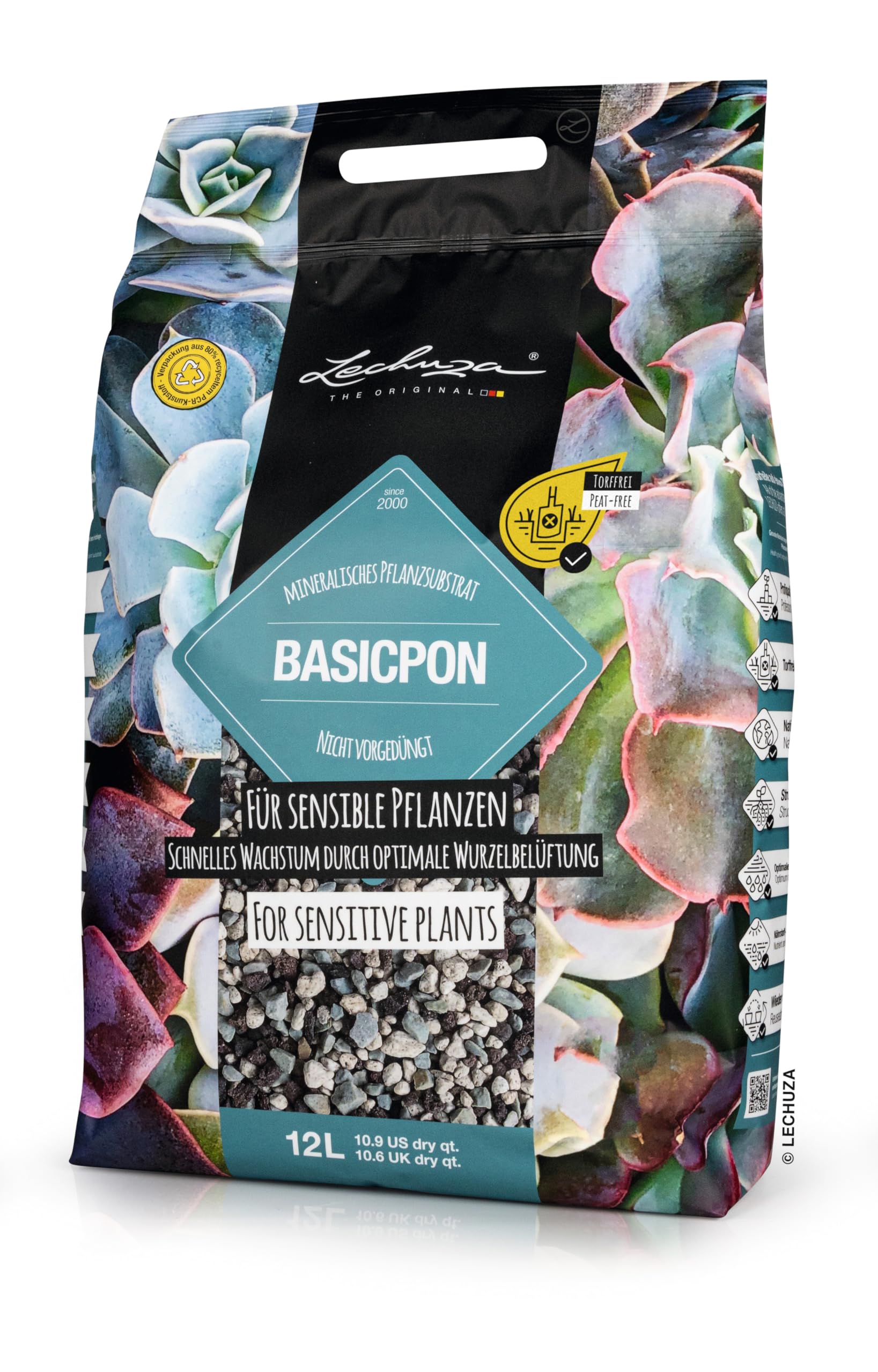 LechuzaBASICPON Peat-Free Houseplant Potting Mix for Indoor Plants Soil Potting Compost Fertilizer-free 12L