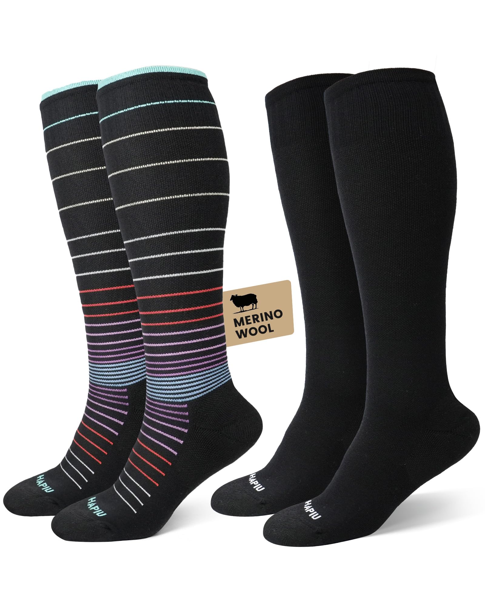 Merino Wool Easy On Compression Socks for Women & Men, 15-20 mmHg, Plus Size Knee High Stocking for Nurses, Pregnancy, Travel, Flight, Medias de Compresión Mujer-image-43