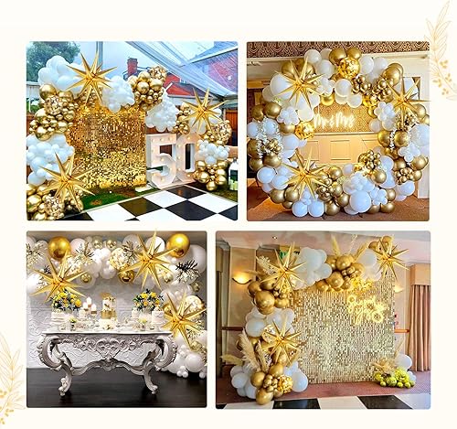 Miniatura 7 de FOTIOMRG Kit de arco de guirnalda de globos blancos y dorados con 3 globos en explosión de estrellas, dorado metálico y blanco para boda,
