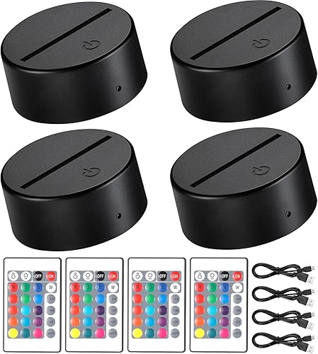 Honoson Base de lámpara LED de noche 3D de 4 piezas, 16 colores, base de exhibición de luces LED con control remoto y cable USB, marco de luces para