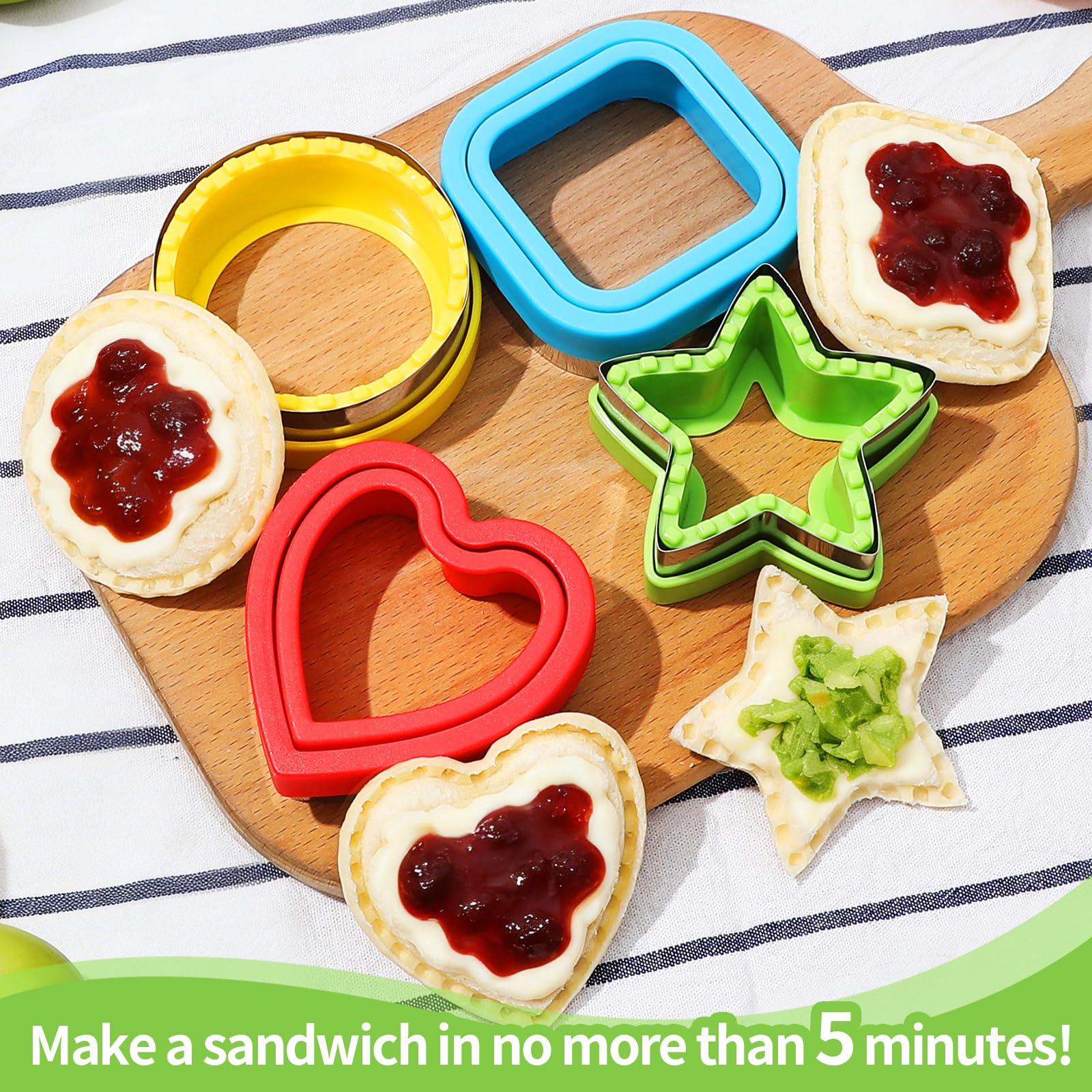 BakingWorld Foremka do wycinania kanapek i uszczelniacz, zestaw 4 pieczywo kanapki do naleśników DIY foremki do ciastek dla dzieci pudełko Bento, okrągłe serce gwiazda kwadratowe kształty kanapka forma do wyciskania