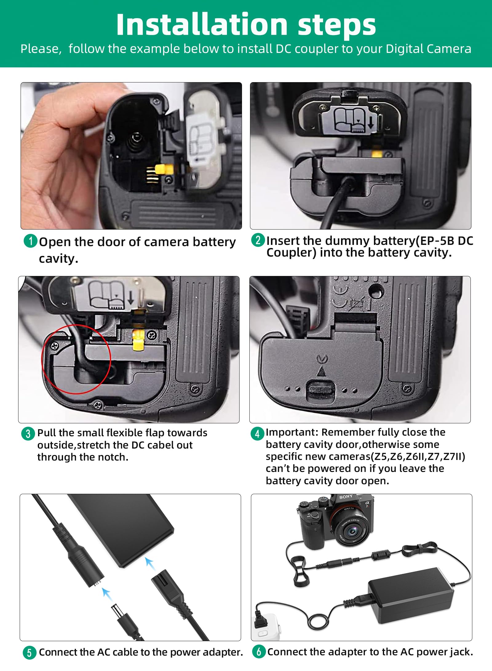 EH-5 Adaptateur Plus EP-5B Kit pour appareils photo numériques Nikon P520, P530, D600, D610, D750 D7000, D7100, D800, D800E, D810, D800A, 1V1