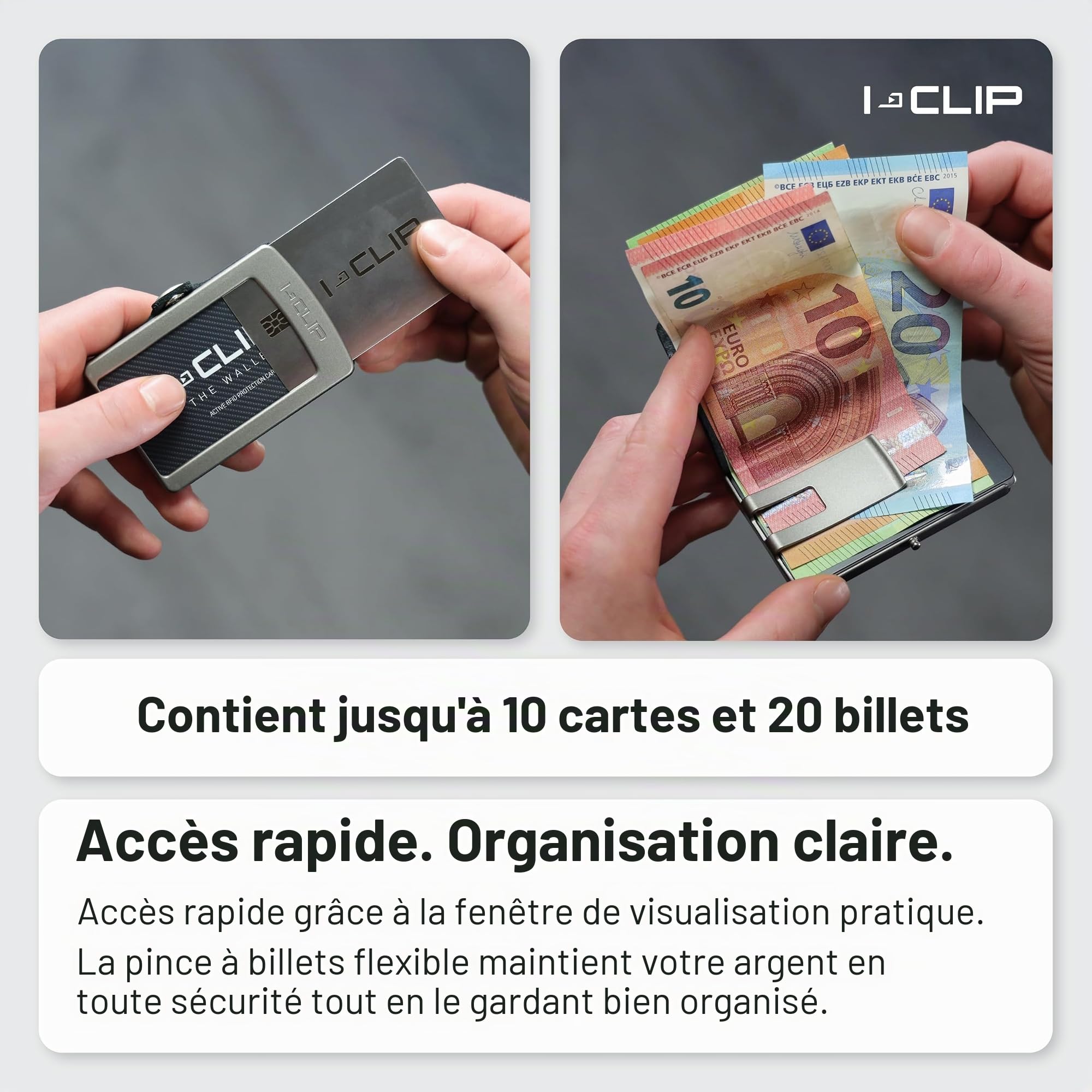 I-Clip Original Porte-Monnaie en Cuir -Hommes - Portefeuille en Cuir avec Pince à Billets - Porte-Monnaie de qualité - Portefeuille Fin - Noir
