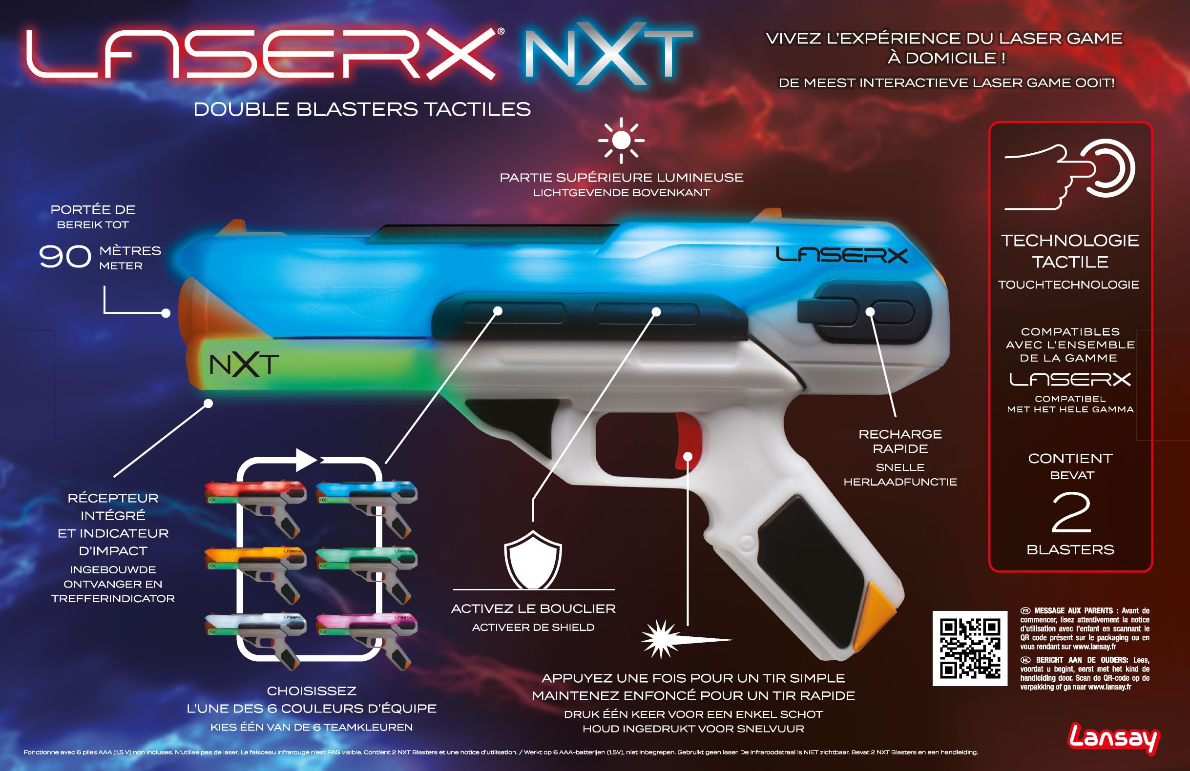 LANSAY – LASER X NXT – Doppio Blaster Tattico Laser bambino dai 6 anni – Gioco di tiro interattivo con portata 90 metri ed effetti luminosi – Esperienza laser game a casa - Idea Regalo Bambino