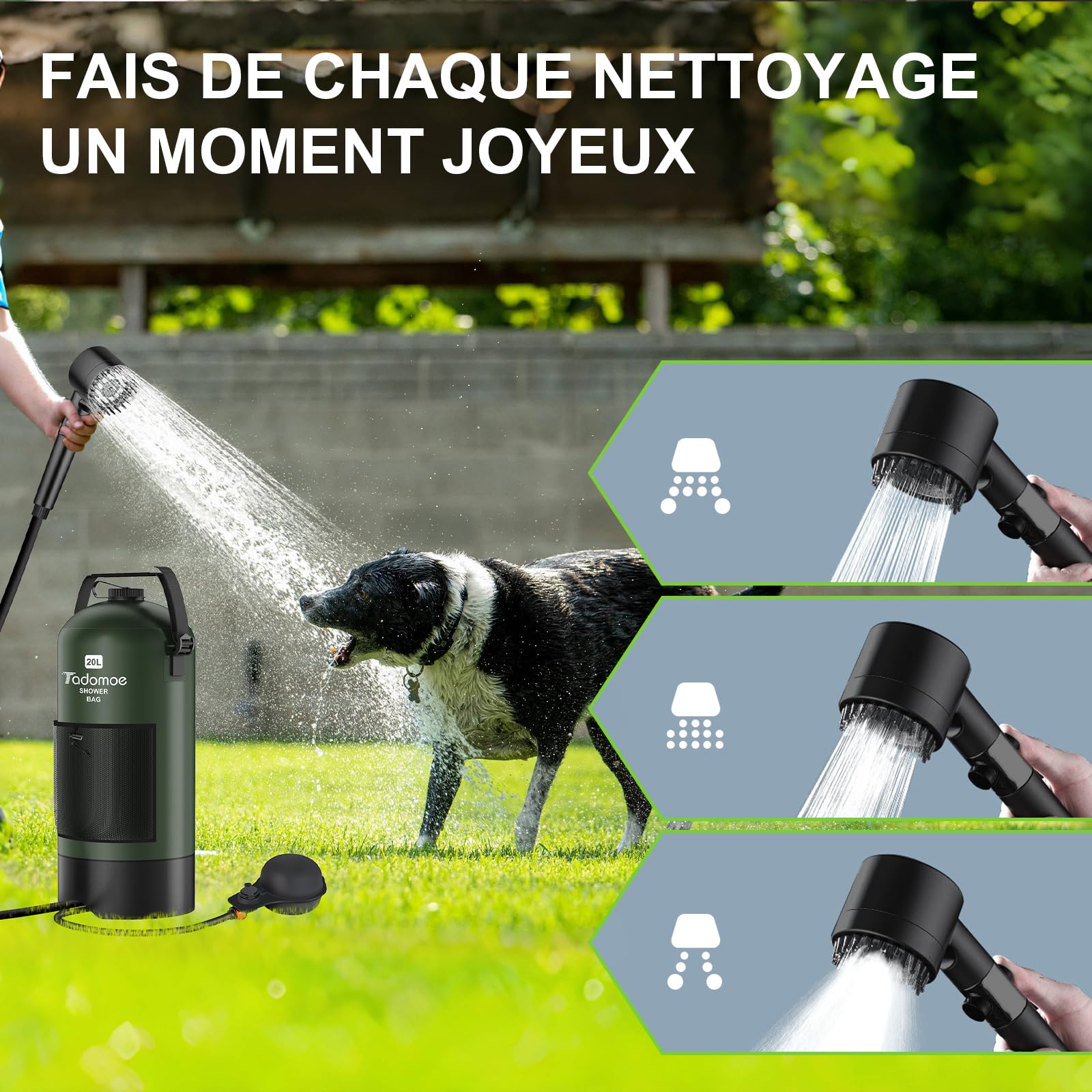 20l Douche Solaire Camping avec Pompe à air à Pied, Douche Portable avec Sac et buse pour extérieur Camping, Randonnée et Plage