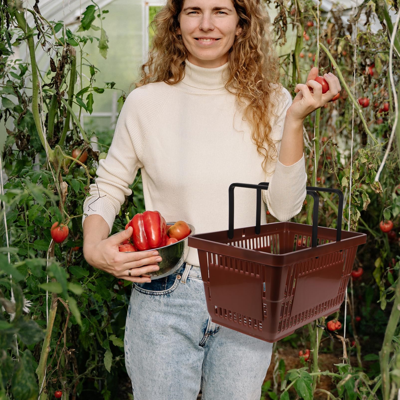 ULTECHNOVO Großer Handlicher Einkaufskorb Für Supermärkte Und Obstläden Robuster Aufbewahrungskorb Mit Ergonomischem Griff Und Viel Platz Für Snacks Und Waren Kaffee