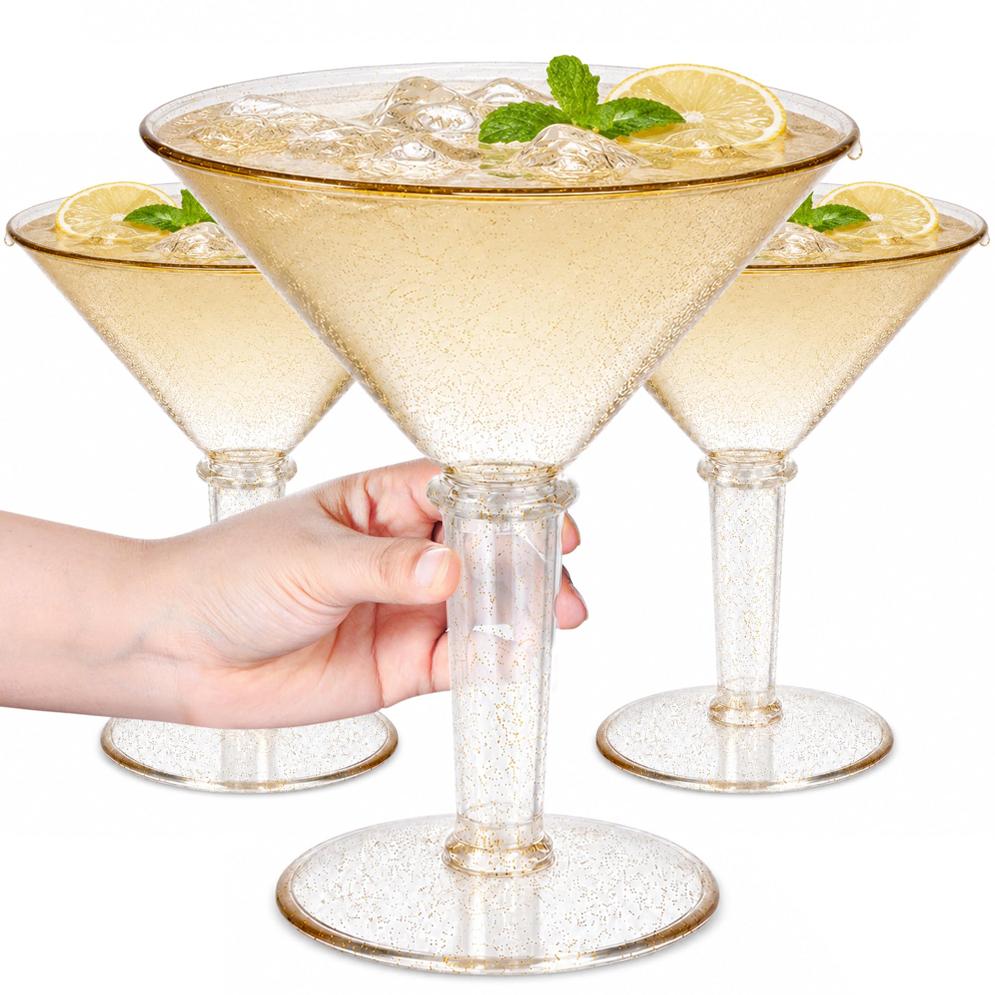 SAIAOKJ 48oz Giant Martini Glass Plastic Large Martini Glasses For Centerpieces Perfect For Martini Party Decorations Gifts & A Tini Bit Older Birthday(3pcs-GOLD)