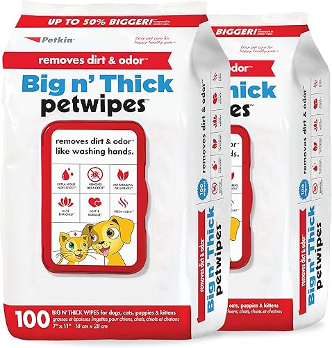 Petkin Toallitas para mascotas para perros y gatos, 200 toallitas grandes Elimina la suciedad y el olor como lavarse las manos Limpia orejas,