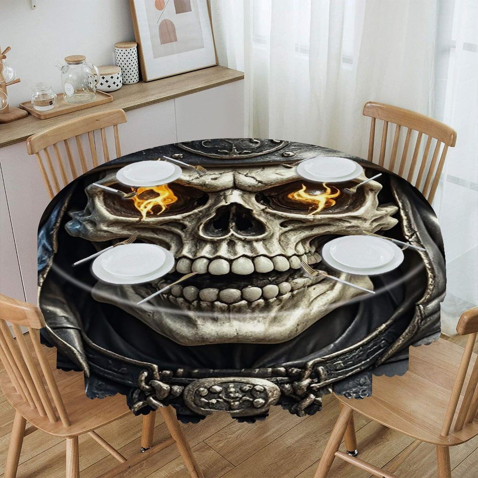 FekiLoot Pirate Skull Round Tablecloth 60 Inch Waterproof Heavy Duty Table Cloth Spillproof Washable Table Cover Wrinkle Resistant Tablecloths Decorative Table Cloths