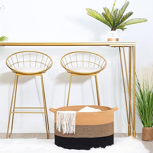 Miniatura 7 de MINTWOOD Design Cesta decorativa extragrande de 22 x 14 pulgadas de cuerda de algodón tejida para almacenamiento, sala de estar con asas y cesta de