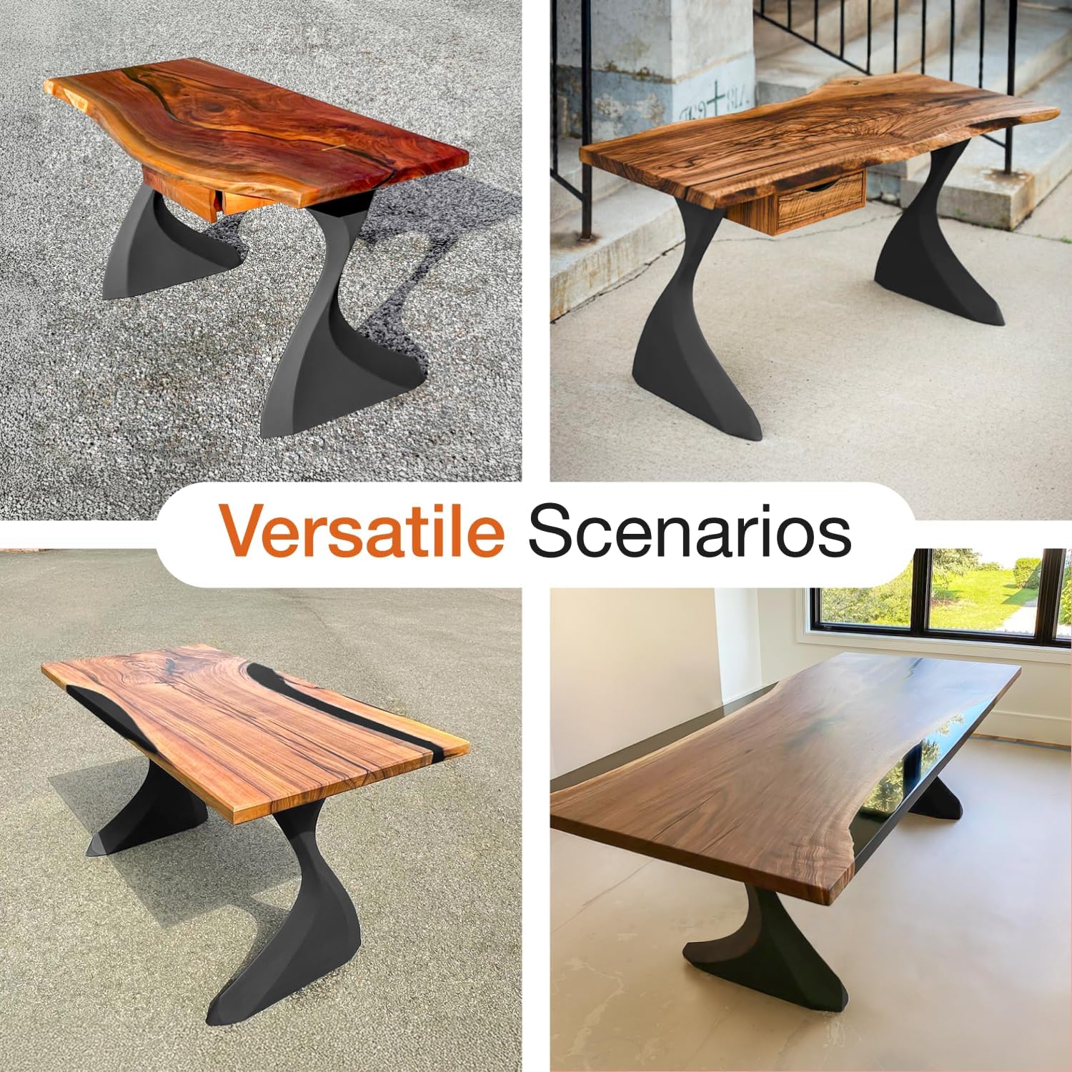 Flowyline 28" H 415 Botas Handcrafted Black Metal Table Legs and Bases for Dining Tables | Steel Desk Legs | Rust-Resistant, Adjustable Furniture Legs for Bench DIY Mid-Century Modern Indoor/Outdoor