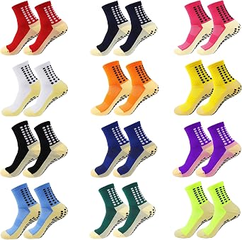 12 Pair Grip Socks Soccer, Men Women Youth Grip Socks Soccer Non Slip Adult Football SockTraining Athletic Socks for Football Baseball Sports, 12 Colors