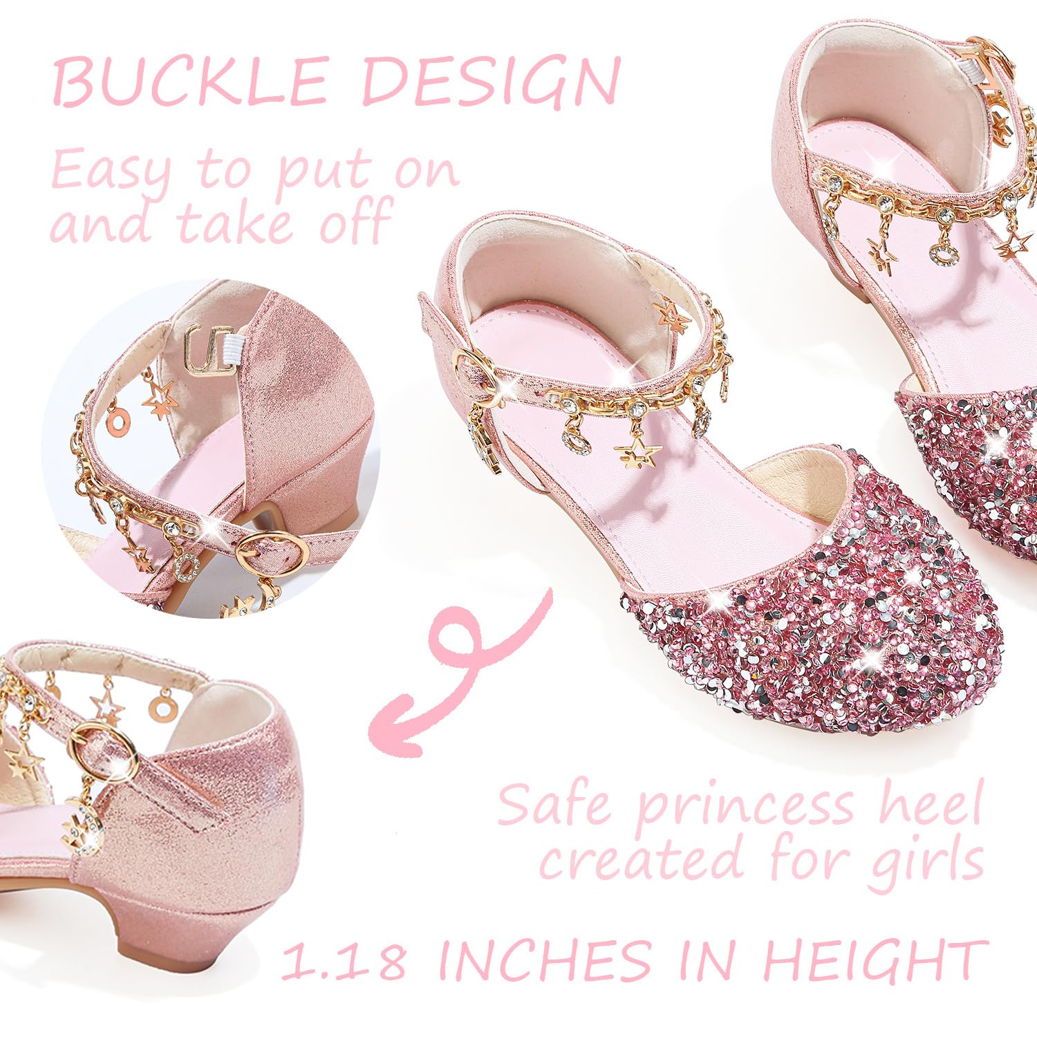 Chaussure Paillettes Princesse Fille Mary Jane Chaussures Talon Enfant Chaussures de Danse Déguisement Cosplay Chaussure Mariage Noël Anniversaire Cérémonie Fête - 3