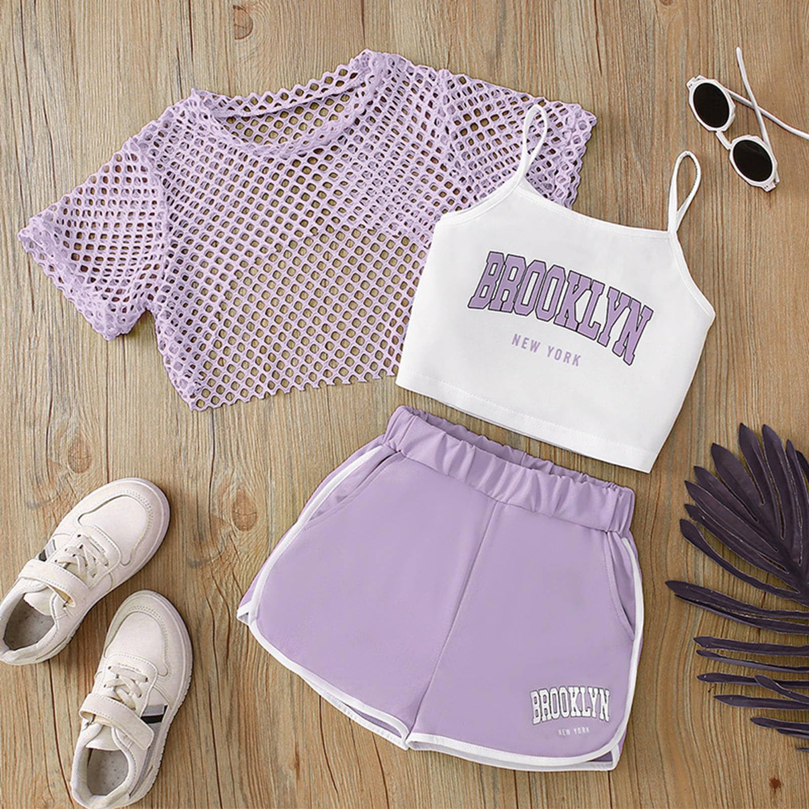 Conjunto de Verano para niñas, Conjunto de 3 Piezas, Informal, Holgado, Parte Superior sin Mangas, Pantalones Cortos, combinación para Actividades al Aire Libre, 5-14 años, cómodo Traje Deportivo