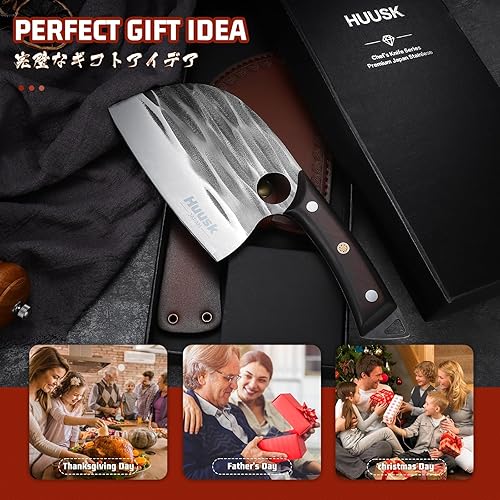 Miniatura 7 de Huusk Cuchillo de chef serbio mejorado, cuchillo de carnicero forjado con funda, cuchillo de carne japonés para cortar carne, cuchillos de corte
