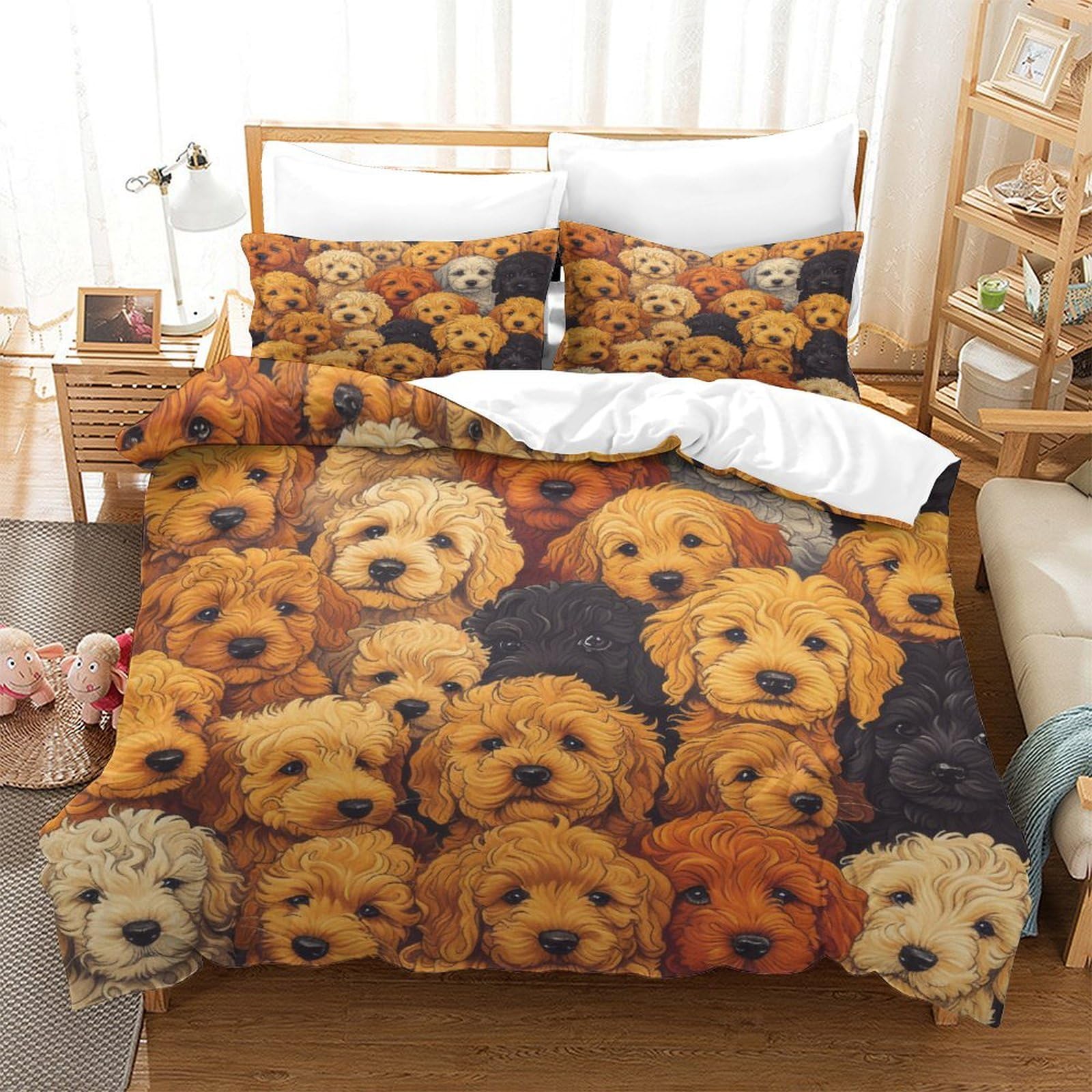 Hmrkoepgx Style-10 Cockapoo 3D Quilt Cover Soft Microfibre Cute Dog 3Pcs Bedroom Collection For Children's And Adults King（220X240cm）