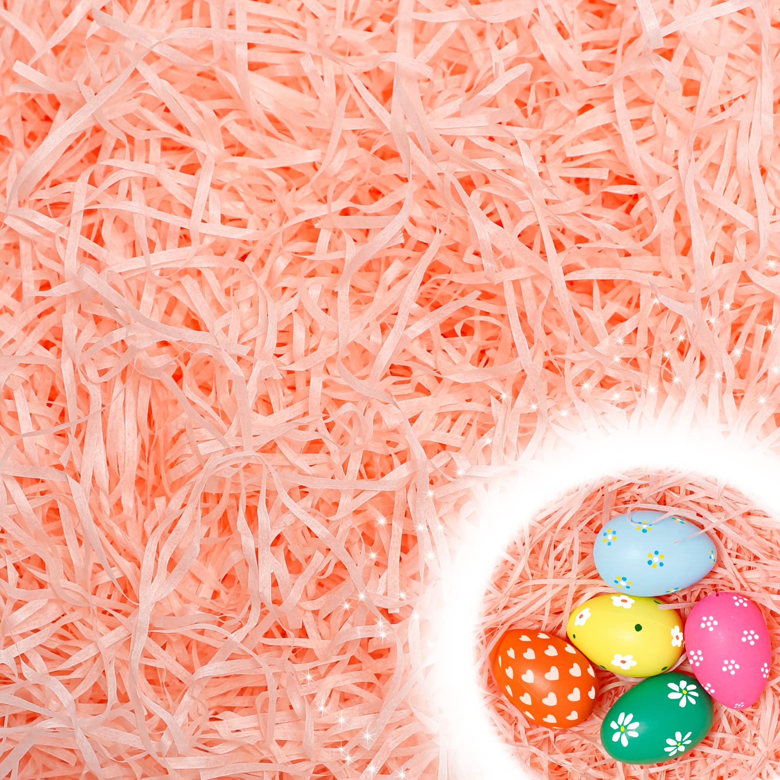 SUNNEY 120g Shredded Tissue Paper Easter Basket Fillers Basket Grass Craft Raffia Gift Filler Paper Shreds for Hampers DIY Gift Packaging Easter Basket Filling Party Supplies Accessories (Peach)
