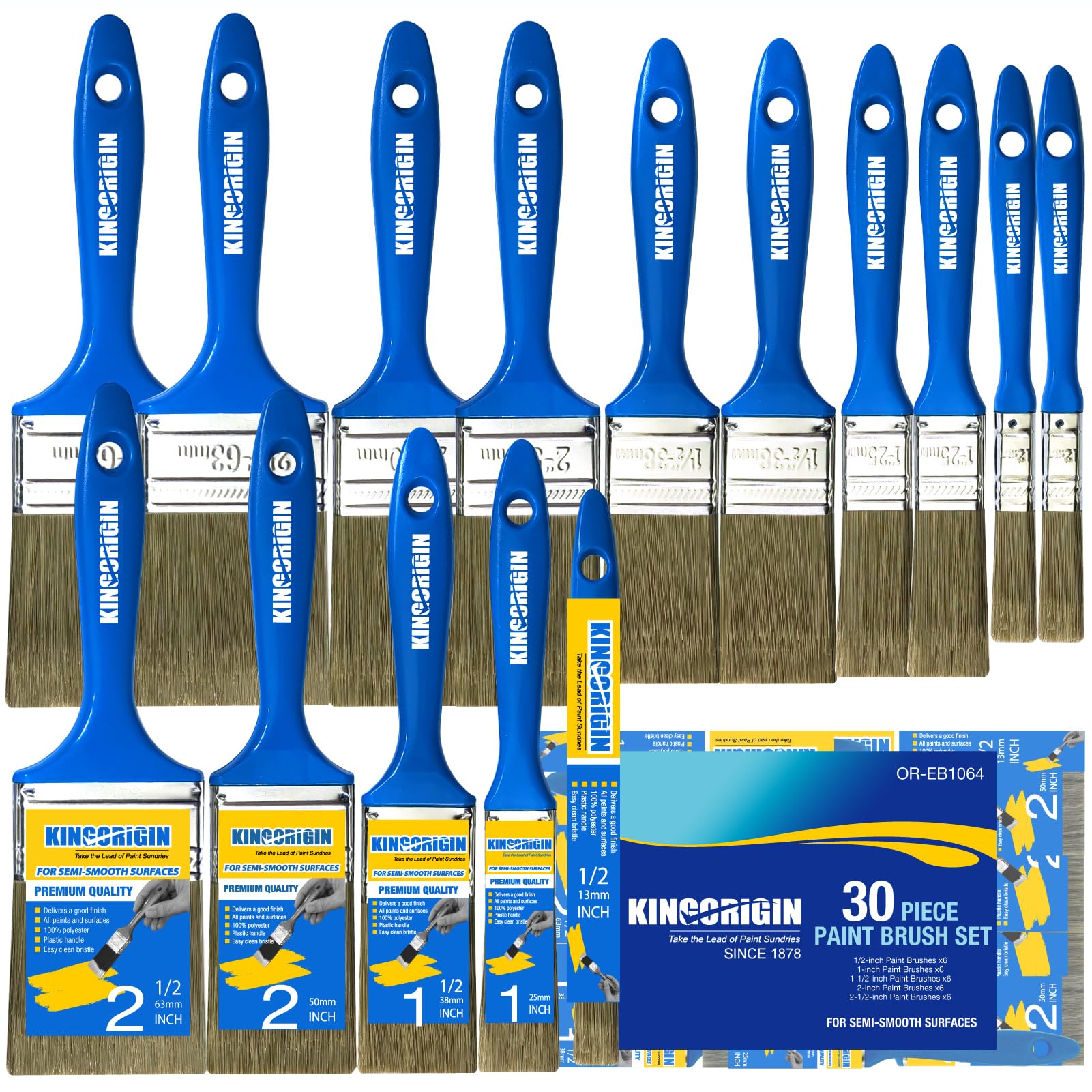King Origin Paint Brush Set 30 Pack Paint Brushes 0.5" 1" 1.5" 2" 2.5"