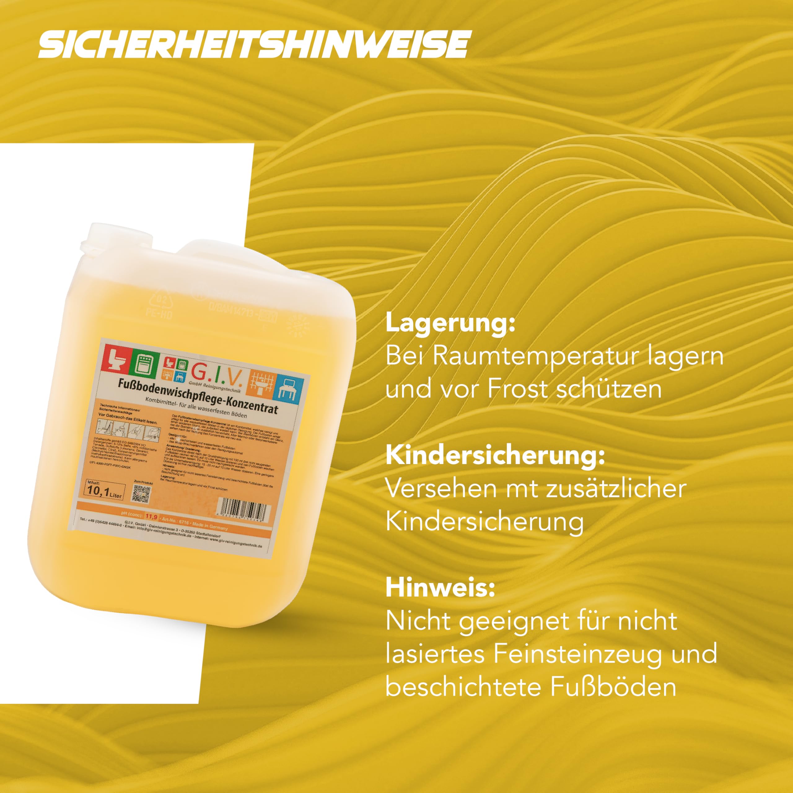 G.I.V. Reinigungstechnik Bodenreiniger Konzentrat Kanister 10,1L - Reinigungsmittel mit Zitronenduft - Reiniger Boden - Wischpflege für unbeschichtete wasserfeste Böden, Mopp & Reinigungsautomaten