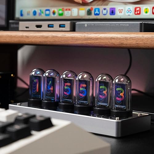 Miniatura 5 de Reloj de tubo Nixie simulado con 6 dígitos LCD IPS, sincronización Wi-Fi, luz RGB, pantalla de fotos personalizada, base de aluminio, reloj de