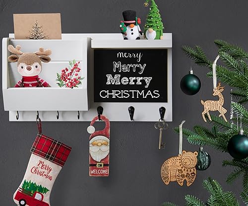 Miniatura 6 de Soporte para llaves de pared - Organizador de soporte para correo con montaje en pared con estante - Perchero para llaves colgante con ganchos