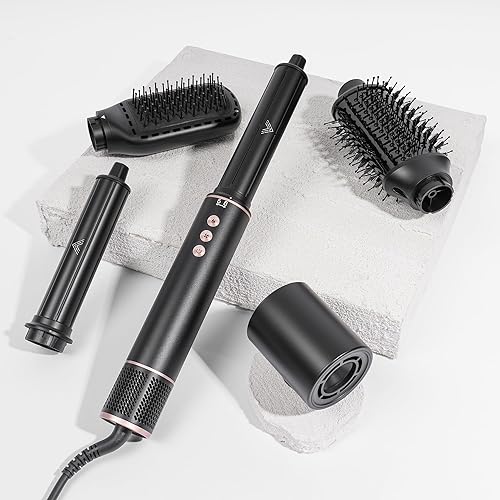 Miniatura 5 de Cepillo secador de pelo 5 en 1 autoenvoltura para cabello de aire caliente con aleación de aluminio de alta velocidad, cepillo secador