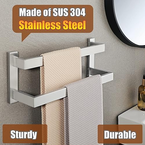 Miniatura 10 de Alise GOY2700-LS - Toallero doble de baño, toallero negro para lavabo de baño, colgador de toallas de pared de acero inoxidable SUS304, níquel