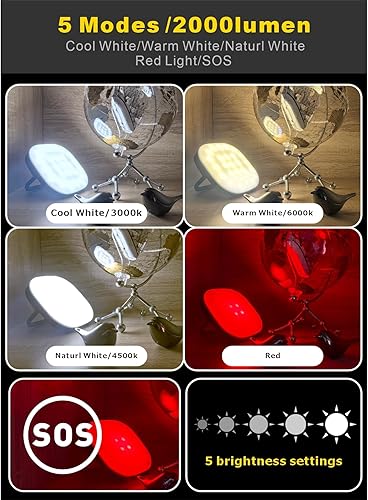 Miniatura 7 de Linterna LED para campamento, linternas solares, luz recargable de 5000 mAh, 2000 lúmenes, 5 modos de luz, IP65 impermeable con carga USB, faroles