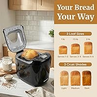 Vista 4 de Elite Gourmet EBM8103B Máquina Programable para Hacer Pan 3 Tamaños de Hogaza, 19 Funciones de Menú Sin Gluten Trigo Blanco Centeno Francés y más, 2