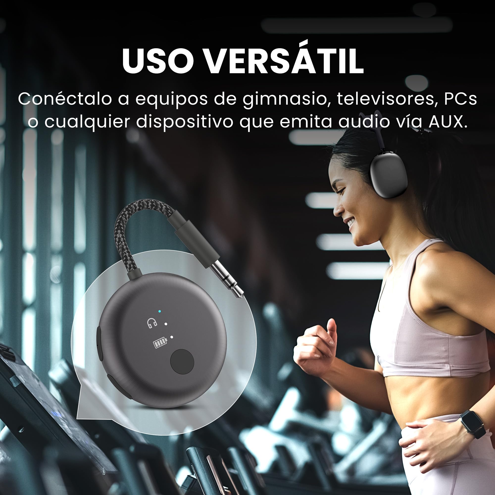 Avantree SoundJet R1 – Adaptador Bluetooth Avión para Auriculares & AirPods, aptX Adaptive, Qualcomm Chipset, 20h de reproducción, Transmisor de Audio Inalámbrico para Viajes - Negro Metálico