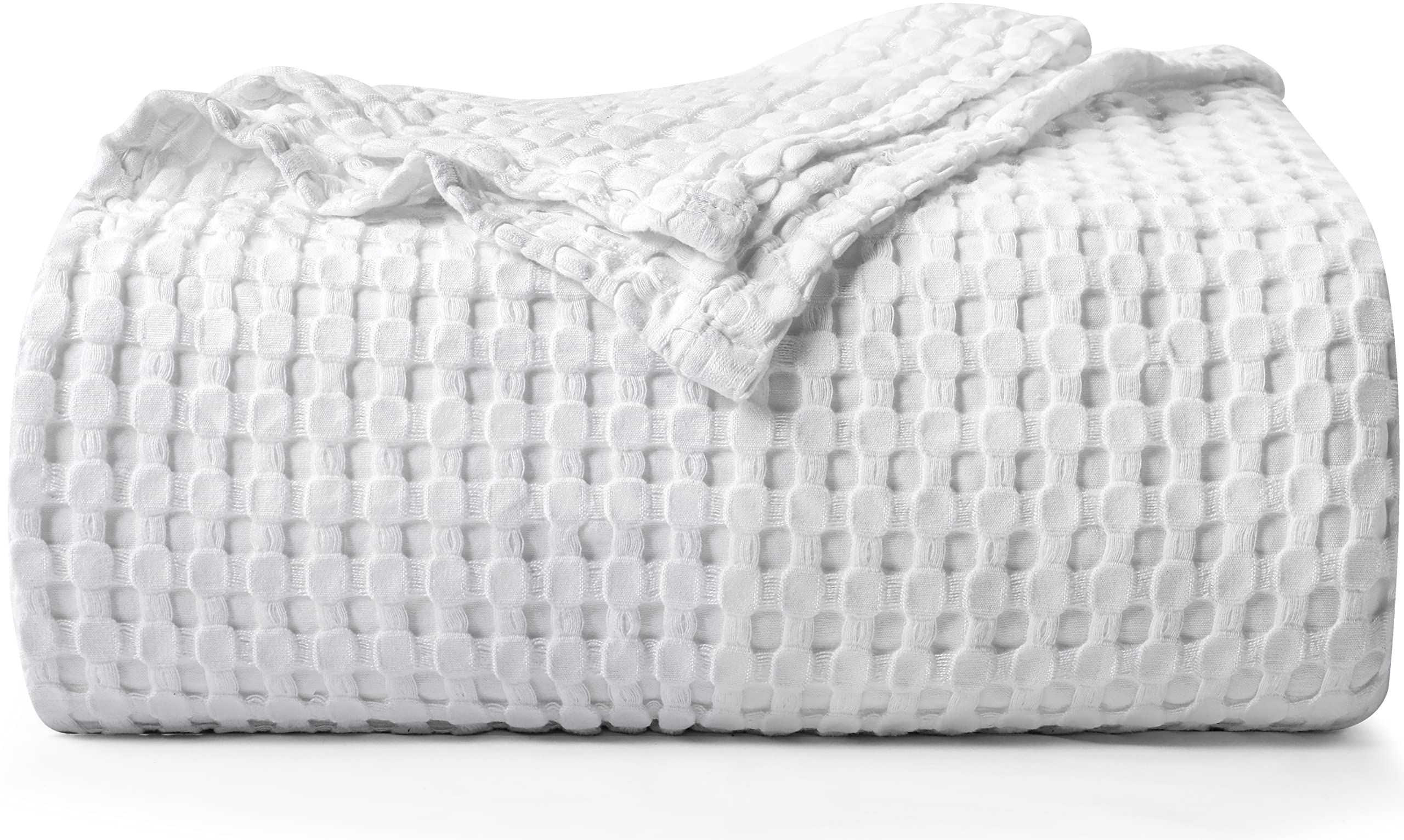 Utopia Bedding Cotton Waffle Blanket 300 GSM (White - 90x90 Inches) Soft Lightweight Breathable Bed Blanket Queen Size Layering Any Bed for All Season