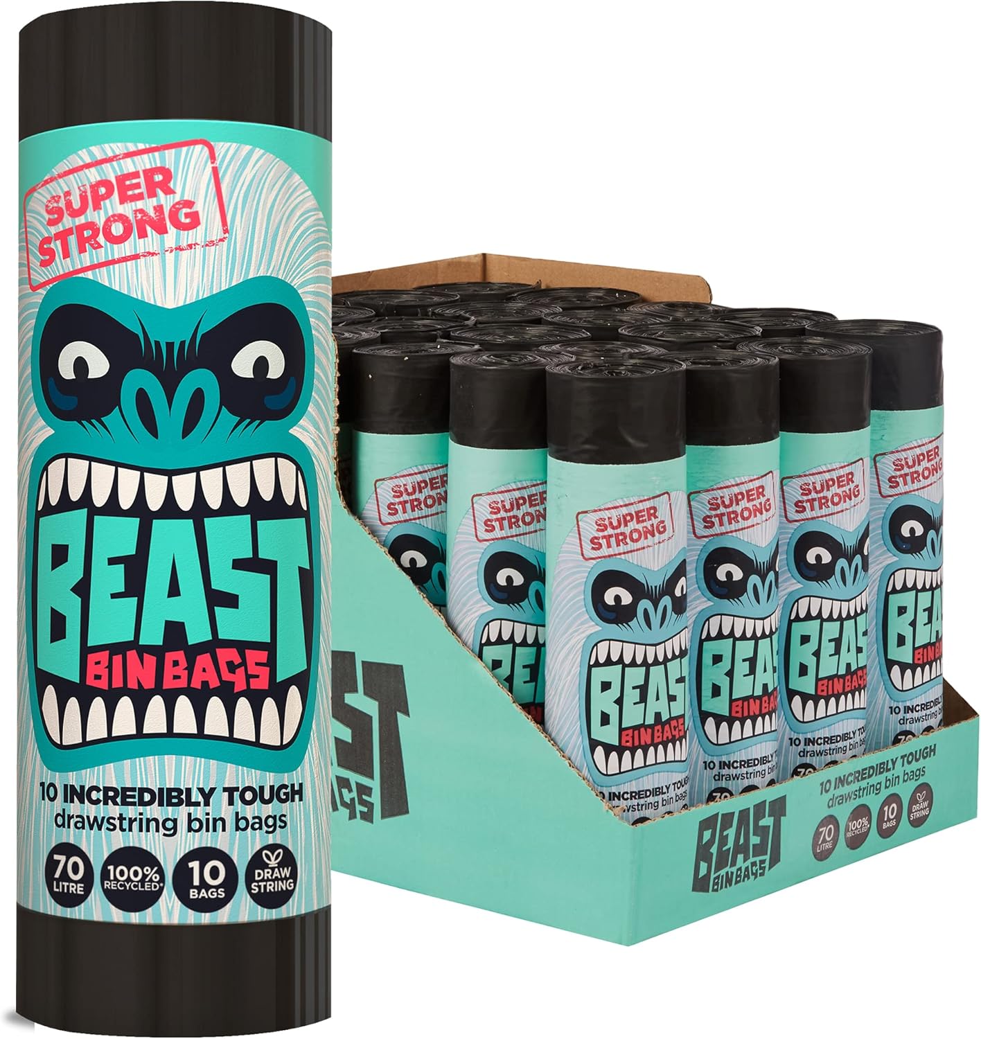 BEAST BIN BAGS, Mega Pack, 20 Rolls of 10 x 70 Litre Bags (Total 200