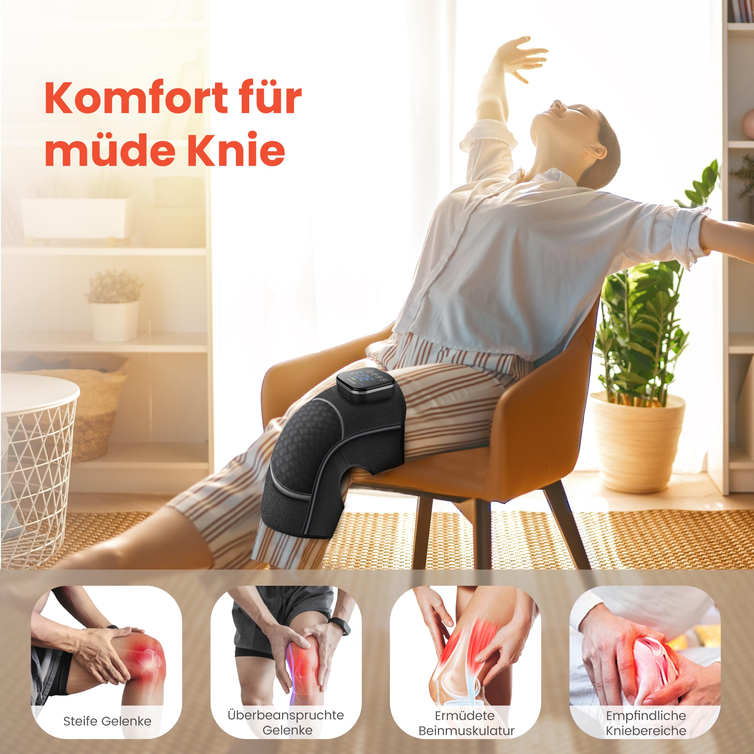 COMFIER kabelloses Knie Massagegerät mit Vibration | beheizte Knie Brace Wrap , 4 Graphene Heizung Ebenen, 5 Modi & 3 Intensitätsstufen, Geschenke für Mama Papa