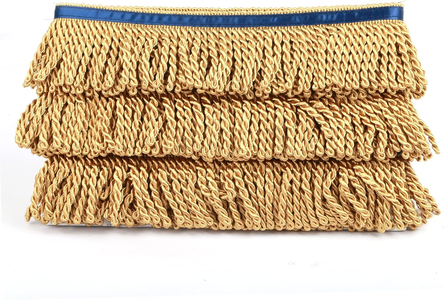 Bullion Fringe Trim and Embellishments 5/10 Yard X 2.5 Inches Fabric Trims Sewing DIY Decoration for Clothes Gold Hebrew Fringes with Blue Ribbon