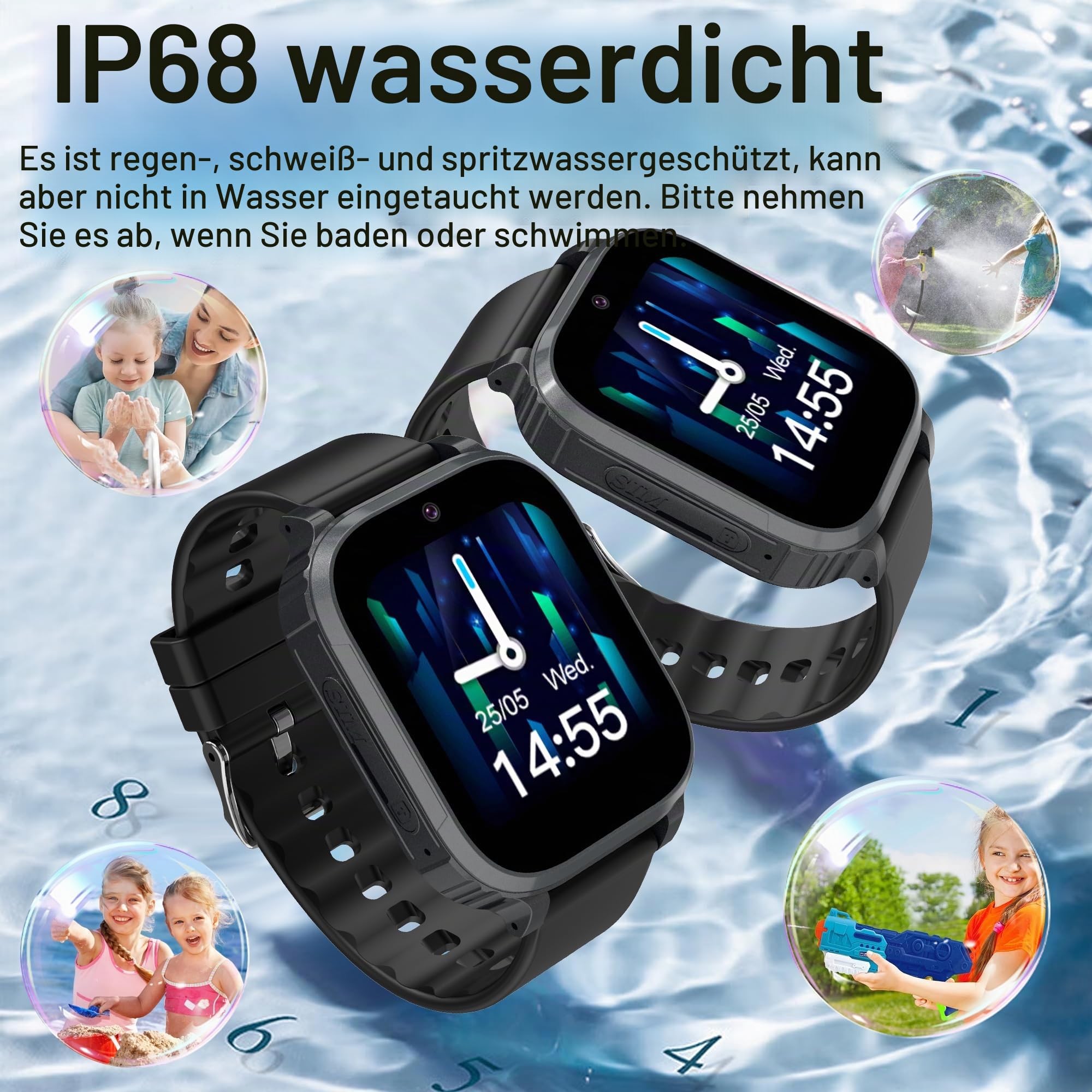 4G Smartwatch Kinder mit GPS und Telefon, Kinder Smartwatch Kinderuhr mit Anruffunktion Videoanrufe Telefonuhr Schulmodus IP68 Wasserdicht SOS Chat Spiel Wecker Geschenk für Jungen Mädchen Student
