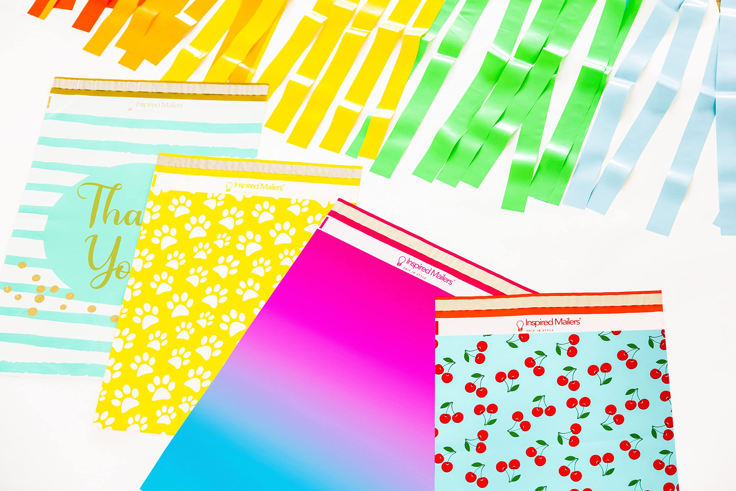 Inspired Mailers - Poly Mailers 10 x 13-100 sztuk - Nadruk wiśni (niebieski) - Torby wysyłkowe na odzież - Duże koperty pocztowe - Koperty wysyłkowe - Śliczne torby do pakowania do wysyłki