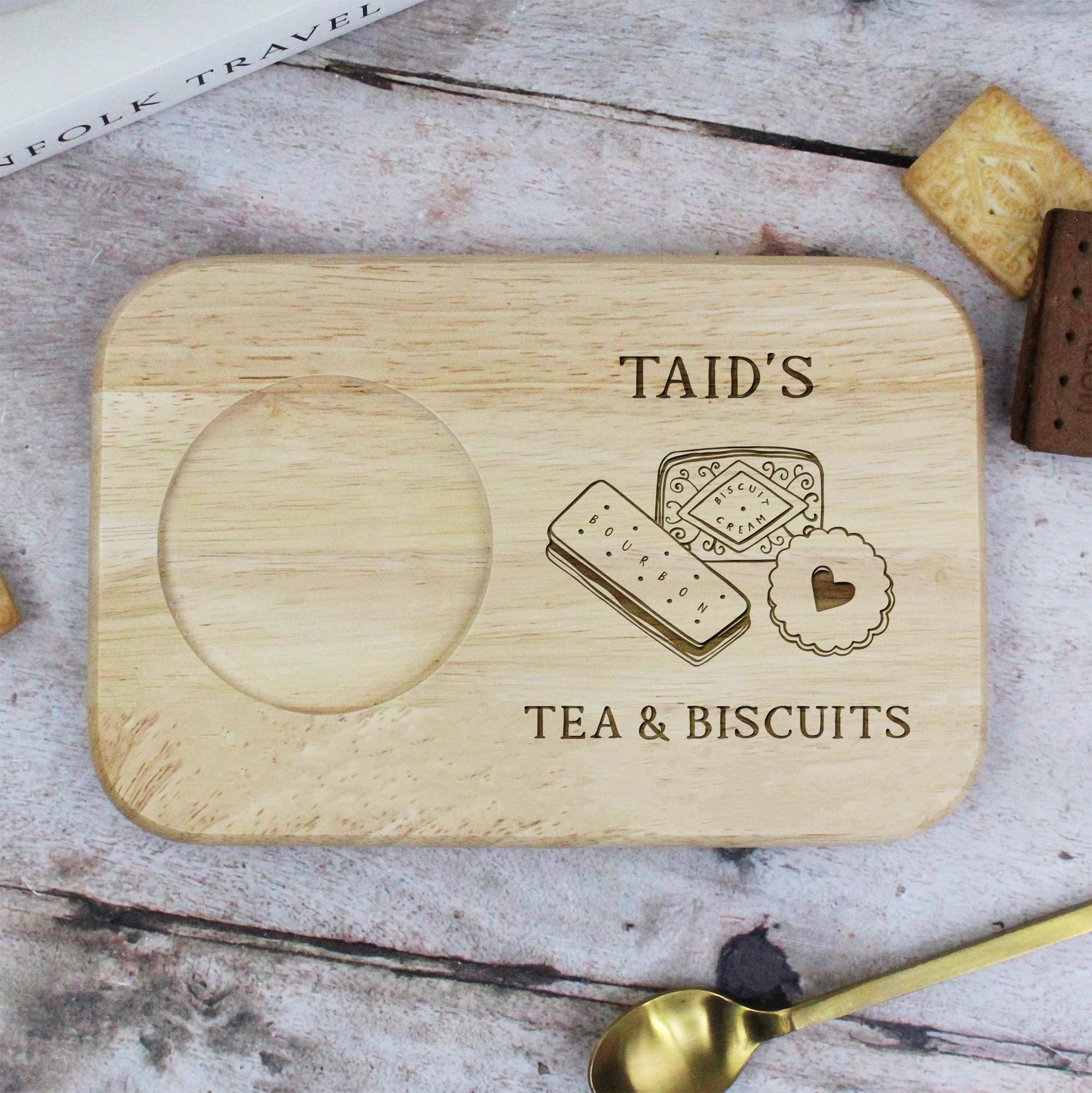eBuyGB Personalised Engraved Taid's Tea and Biscuit Serving Board, Gift for Grandpa, Papa, Grandad