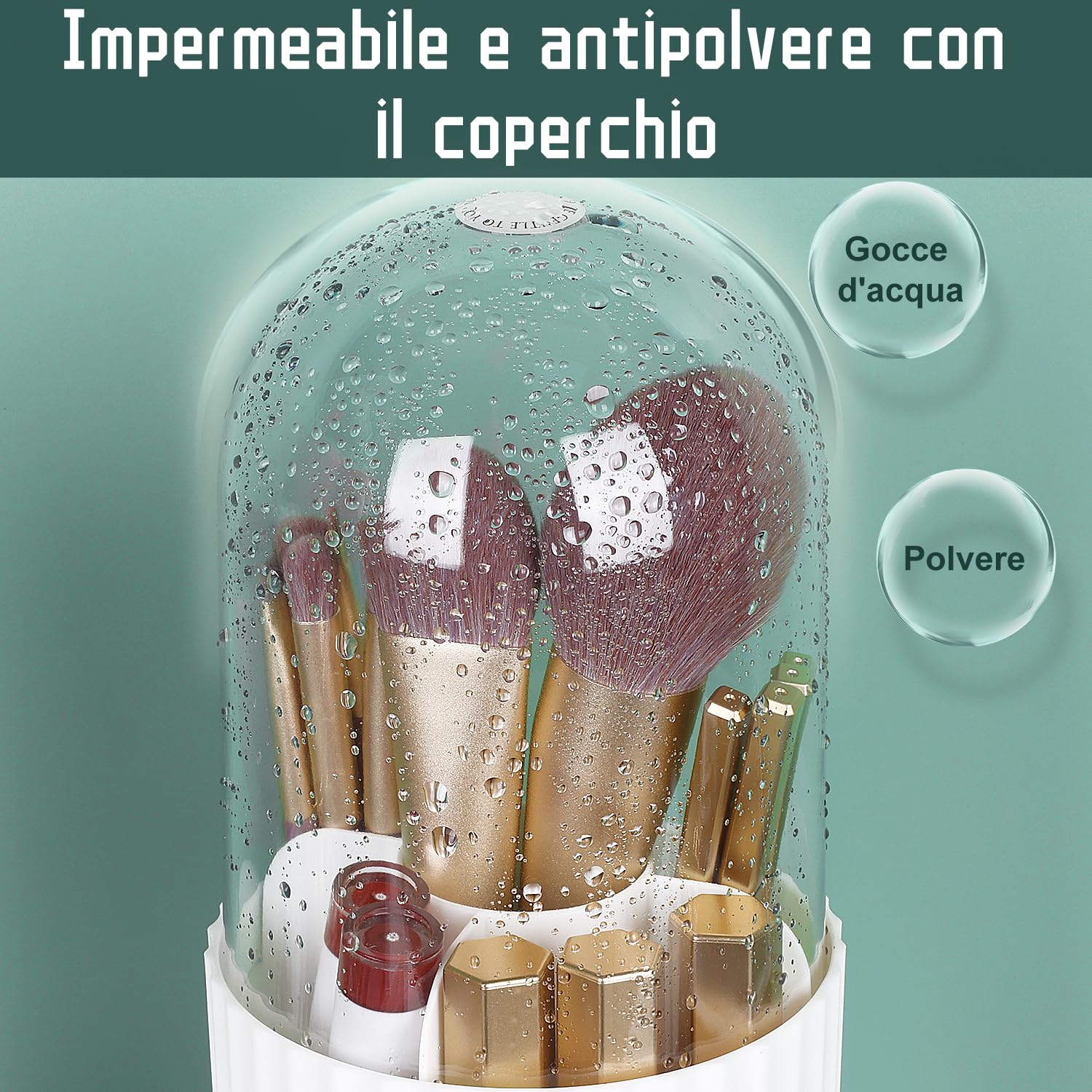 JessLab Trucco Pennello Titolare Organizzatore con Coperchio, 360 Gradi Rotabile Trucco Organizzatore Spinning Cosmetici Titolari Pennello Stoccaggio Casella Mostra per Bagno Controsoffitto