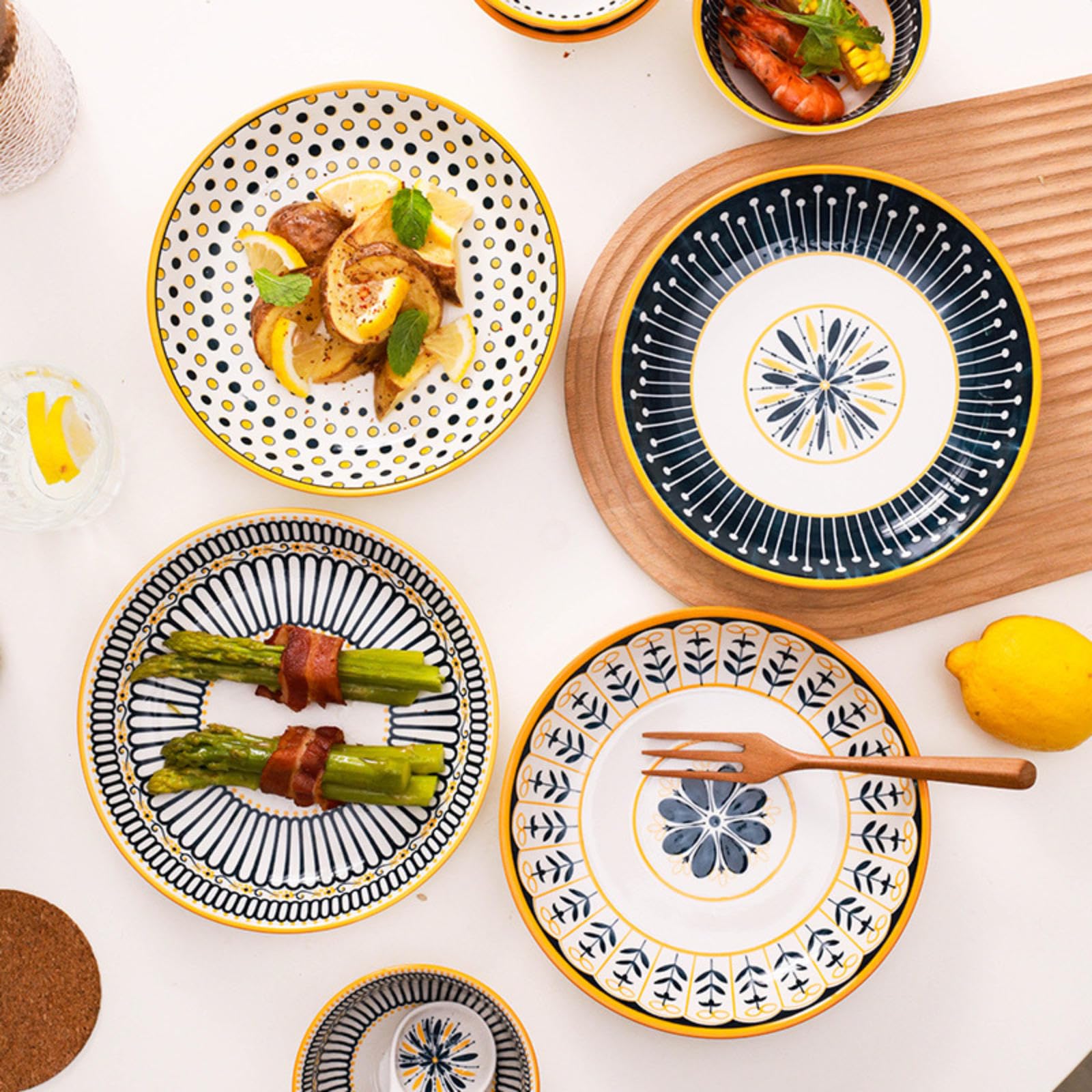 Set di piatti piani in porcellana colorata da 20,3 cm, per antipasti, insalata, snack, microonde e lavastoviglie