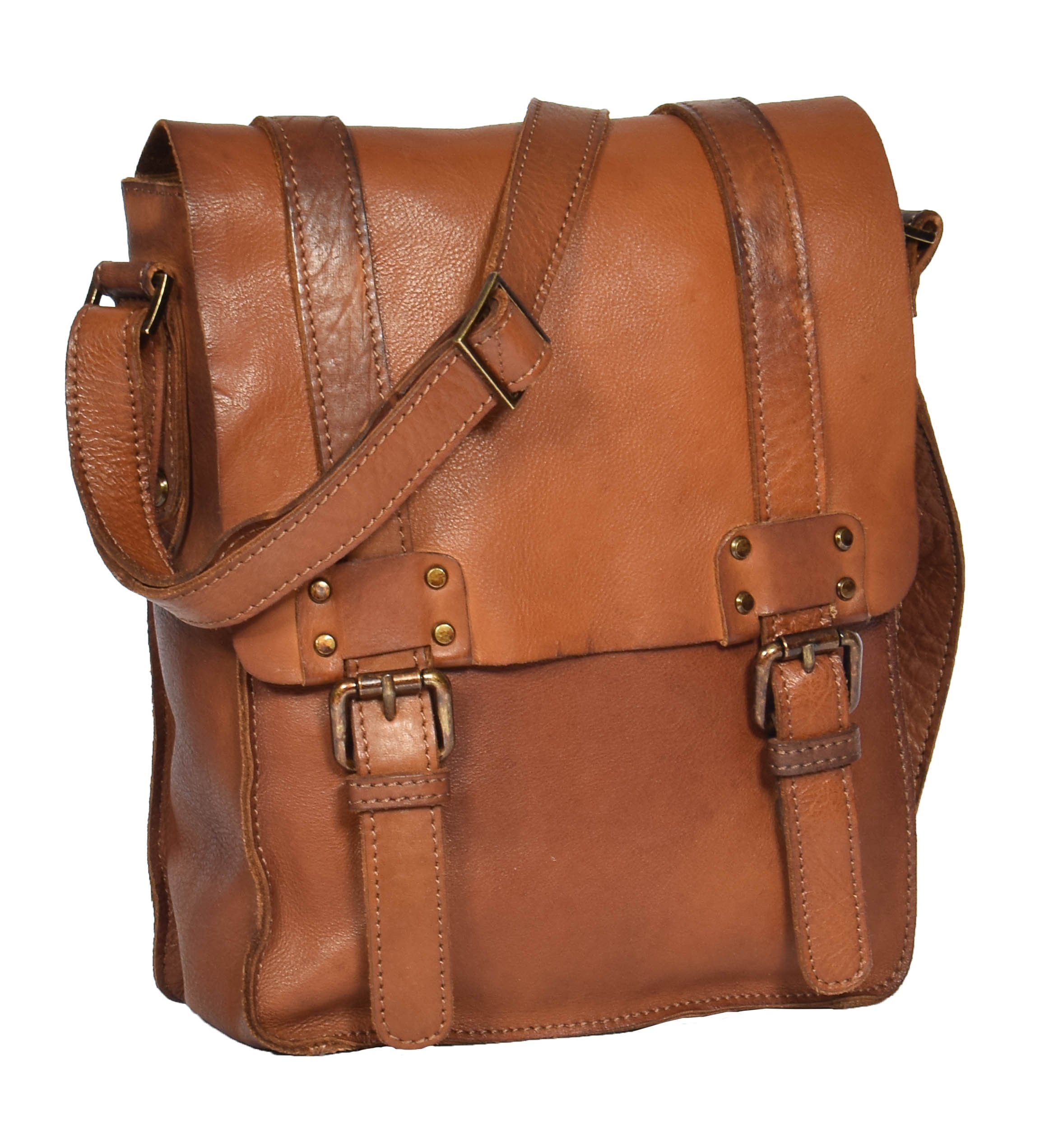 House Of Leather Unisex Brown Mens Small Leather Cross Body Organiser Messenger Bag Flap Closure Hol995